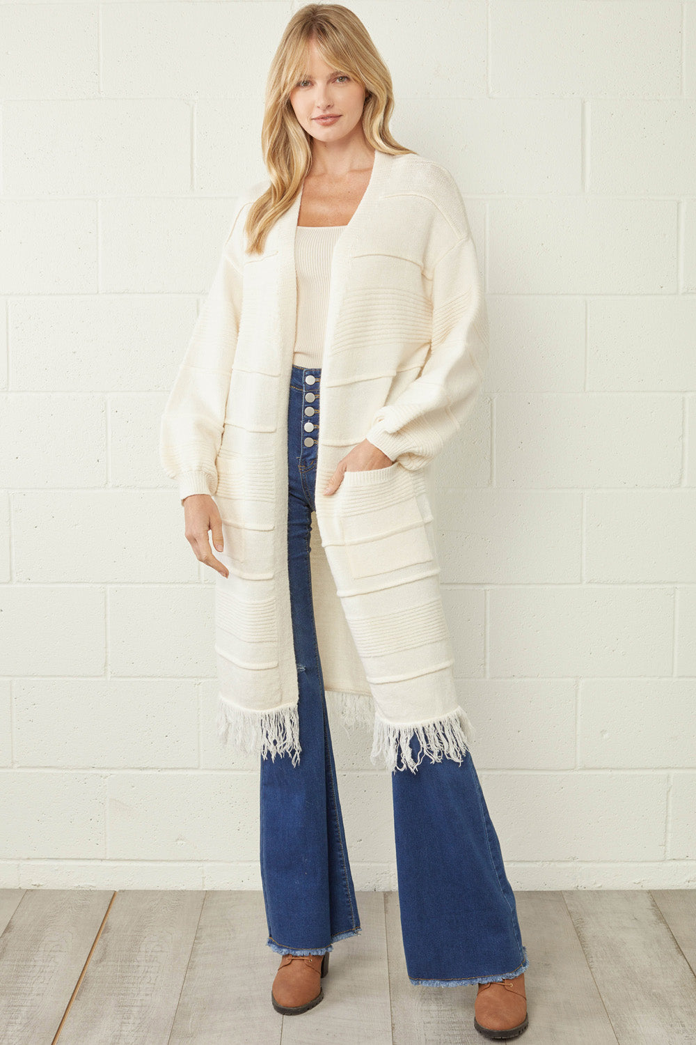 Textured & Fringed Cardigan