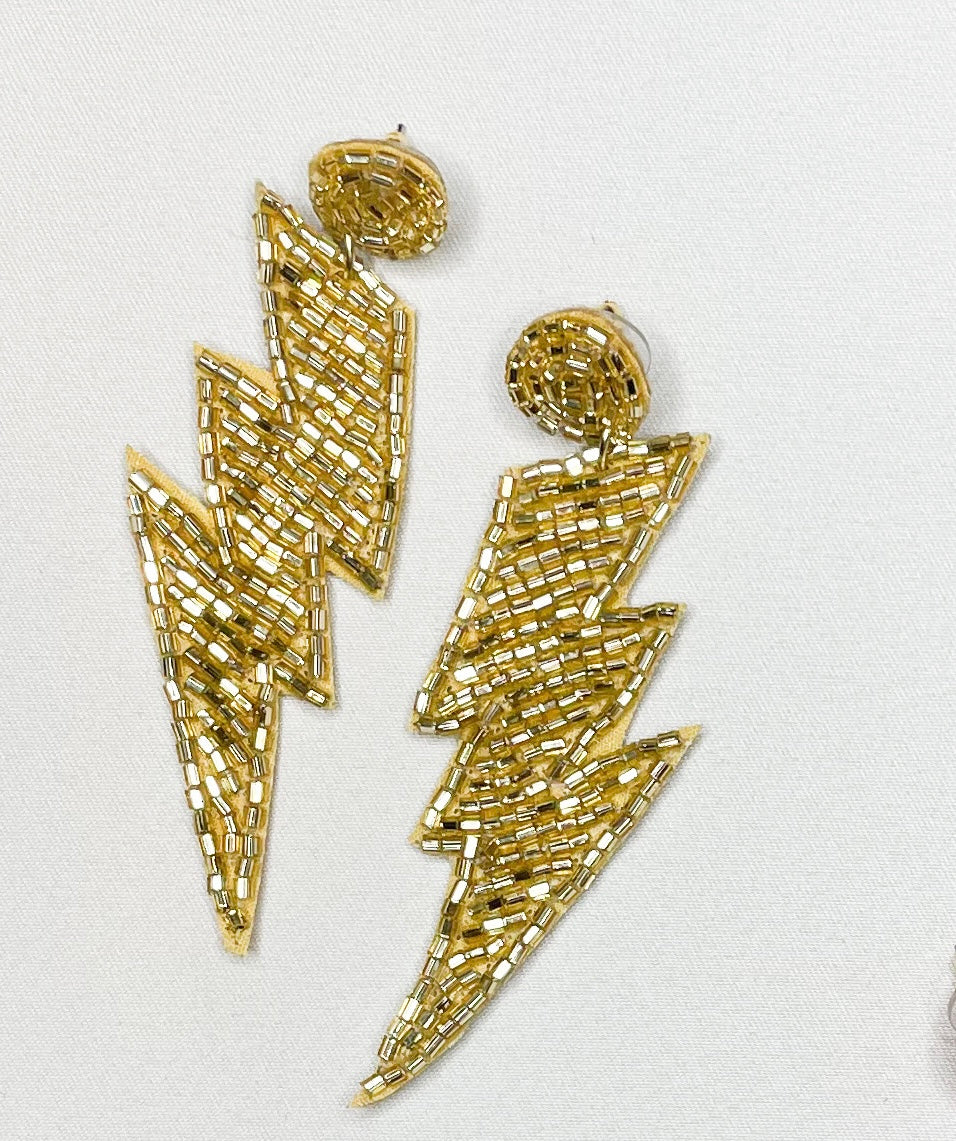 Gold Beaded Bolt Earrings